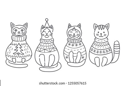 Collection of Christmas cats, vector illustation