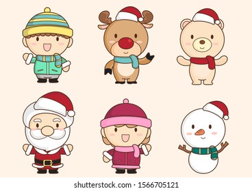 Collection of Christmas character ,Set of cute cartoon character illustration, Christmas concept.