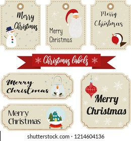 Collection of Christmas characters and decorative elements, vintage frames, labels, stickers. New years set vectorial illustration of christmas labels and tags