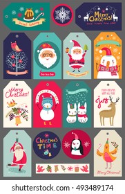 Collection of Christmas characters and decorative elements, vintage frames, labels, stickers
New years set