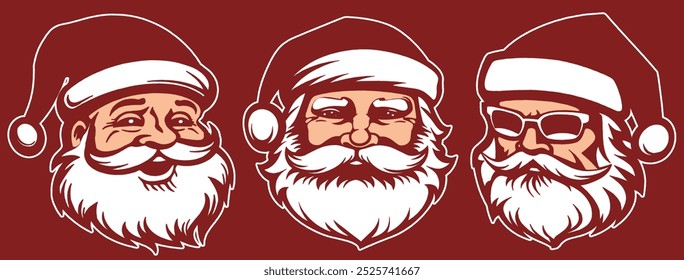 Collection of Christmas color silhouette vector designs, Santa Claus face