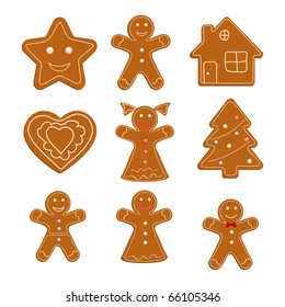 Collection of Christmas cookies isolated on a white. Vector illustration