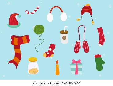 Collection of christmas day on blue background. Vector illustration.