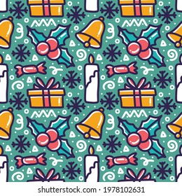 collection of christmas day pattern with icons and design elements