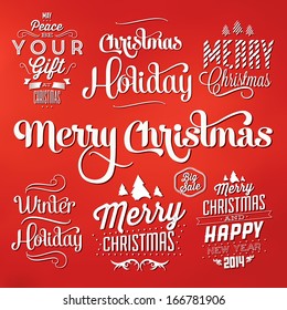 Collection of Christmas Decoration / Typographic Design With Labels / Calligraphic Elements