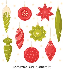 Collection of Christmas decorations, set of Christmas toys. For holiday cards, tags and greeting cards