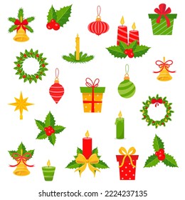 Collection of Christmas decorations. Vector illustration.