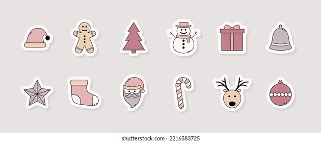 Collection of Christmas decorations. Xmas labels concept. Vector