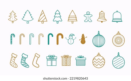 collection of christmas decorative elements design in line style 