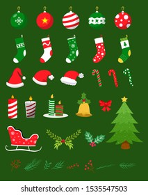 Collection Of Christmas Element Vector Illustration