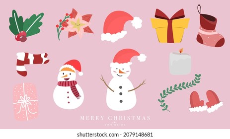Collection Christmas elements in Christmas holiday ,for content online or banner for your website and template, Simple cartoon flat style. illustration Vector EPS 10