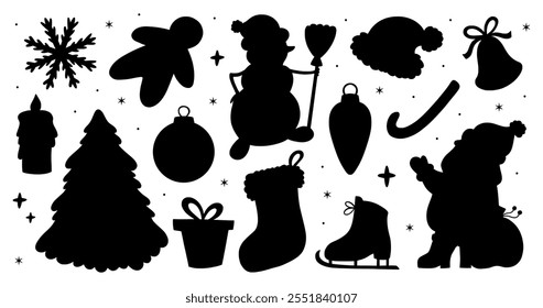 Collection of Christmas elements silhouette on white background. Vector