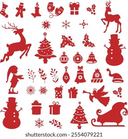 Collection of Christmas elements silhouette on white background. Vector