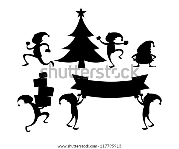 Collection Christmas Elf Silhouette Character N Stock Vector (Royalty Free) 117795913