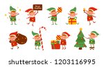 Collection of Christmas elves isolated on white background. Bundle of little Santa