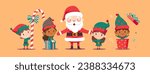 Collection of Christmas elves and Santa Claus isolated. Bundle of little Santa