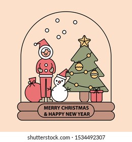 Collection of Christmas Eve and New Year Holiday. Cute snow globe ball in Simple Line Style. Minimal Design. Vector Illustration.
