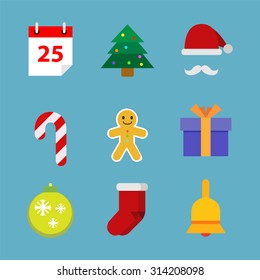 Collection of Christmas flat icons in vector illustration