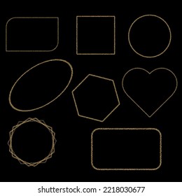 Colección de marcos navideños hechos de confeti dorado sobre un fondo negro. Para diseñar tarjetas de felicitación, afiches, volantes, invitaciones. Ilustración vectorial.