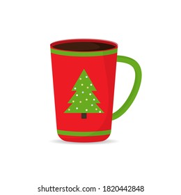 Collection Christmas funny cups. Christmas mugs with hot drink. Winter coffee and tea. Perfect for greeting cards, party invitations, posters, stickers, pin, scrapbooking, icons. Vector illustration.
