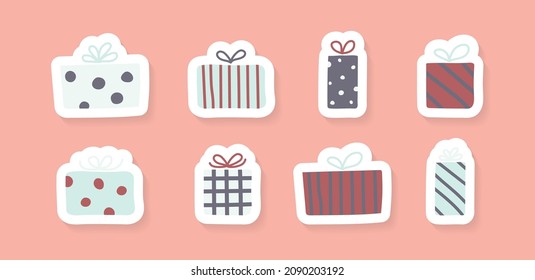 Colección de cajas de regalo de Navidad - iconos dibujados a mano. Vector
