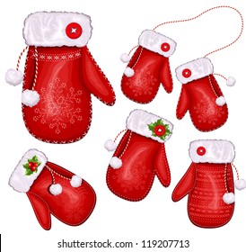 Collection of Christmas gift mittens. vector illustration