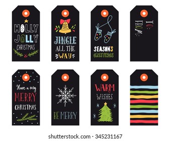 Collection of Christmas gift tags with hand lettering isolated on white background