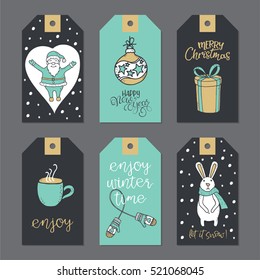 Collection of Christmas gift tags. Vector illustration.