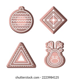 Collection of Christmas gingerbread of different shapes. Sugar cookies in the shape of New Year's figures.