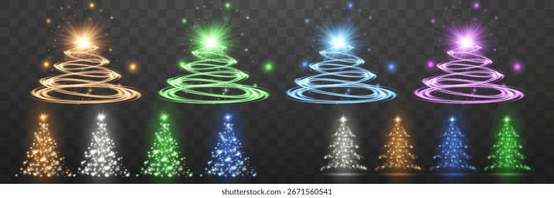 Colección de Navidades de árboles brillantes. Ilustración vectorial. EPS 10.
