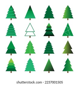 Collection of Christmas green trees, modern flat design