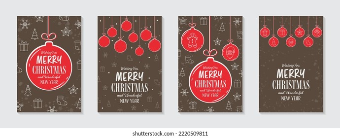 Collection of Christmas greeting cards with abstract balls. Vector illustration