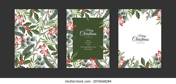 Collection of christmas greeting cards with christmas elements
