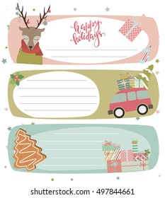 Collection of Christmas Greeting cards, Stickers, Diary, Congratulations, Invitations. Vector illustration