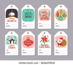 Colección de etiquetas colgantes de Navidad con espacio en blanco editable, perfecto para incluir en regalos de Navidad. Ilustración vectorial Eps10.