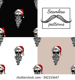 Collection of christmas hipster skulls.Seamless pattern background .2 in 1.