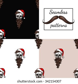 Collection of christmas hipster skulls.Seamless pattern background .2 in 1.