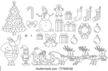 Colección de ilustraciones de la línea vectorial navideña