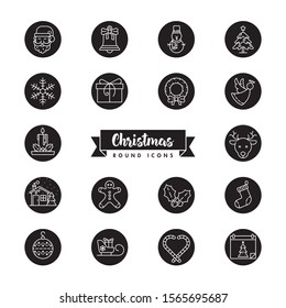 Collection of Christmas Holidays round line icons. Festive winter season vector symbols set.