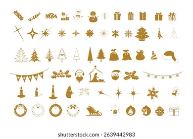 Collection of Christmas Icons and Decorations, interior design, various forms of Christmas trees, other Christmas decorations.
