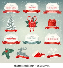 collection of Christmas icons and design elements. Vector illustration