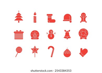 Collection of Christmas icons. Holiday events. christmas icon with editable red white background.