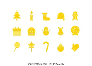 Collection of Christmas icons. Holiday events. Christmas icon on yellow white background editable.Vector illustration.