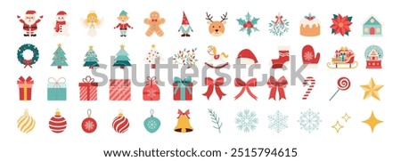 A collection of Christmas icons including Santa Claus, reindeer, and a Christmas tree. The icons are arranged in a grid, with some icons overlapping each other