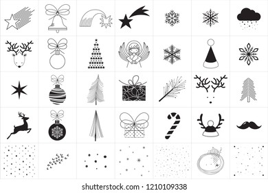 Collection of Christmas Icons in minimal vector style