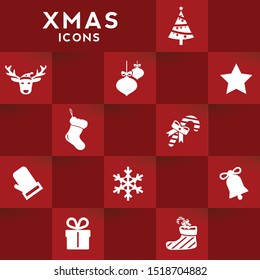 Collection of Christmas icons. Red vector illustration. 