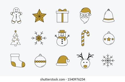 Collection of Christmas icons. Xmas elements. Vector