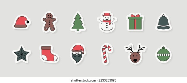 Collection of Christmas icons. Xmas stickers. Vector