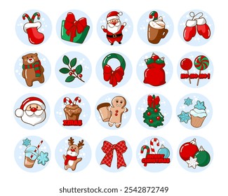 collection of christmas icons,set of hand drawn christmas stickers.