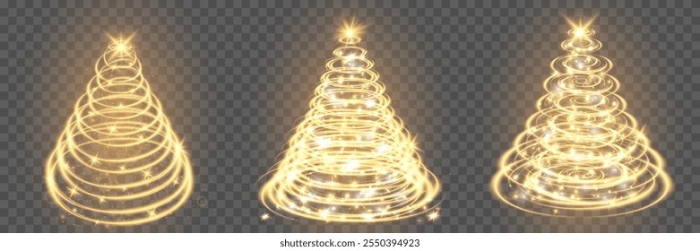 Coleção de árvores iluminadas de Natal.Brilhante partículas de poeira.Feliz Natal e Feliz Ano Novo.